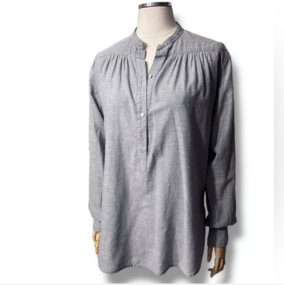 Nili Lotan Neville Cotton Long Sleeve Blouse Chambray Blue